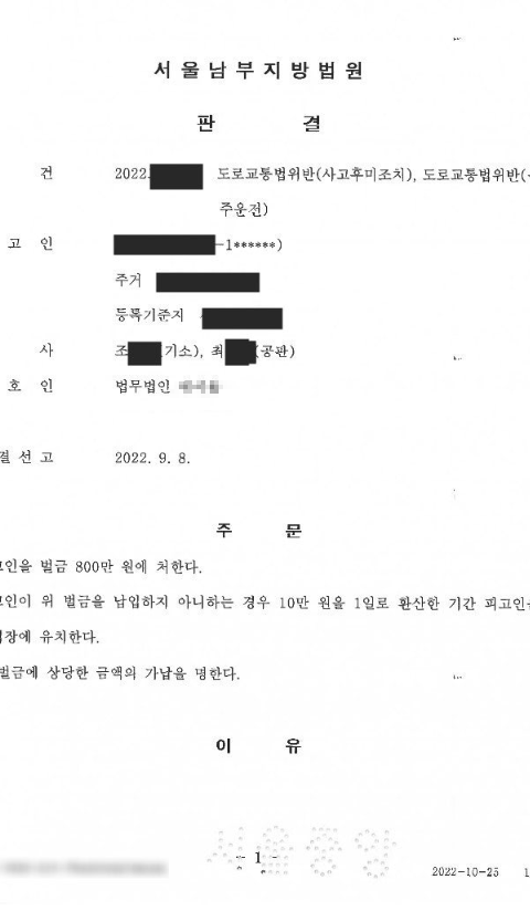 고속도로 음주운전 사고 후 현장을 벗어난 사건에서 도주치상 혐의가 제외되고 벌금형이 선고된 사례