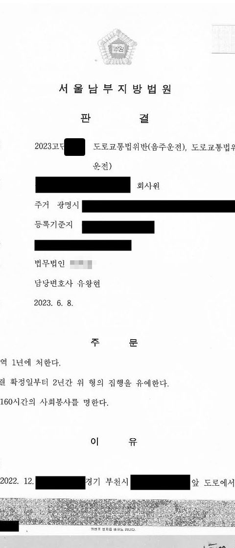 무면허 음주운전 재판 중 다시 무면허 음주운전, 집행유예 선고 사례